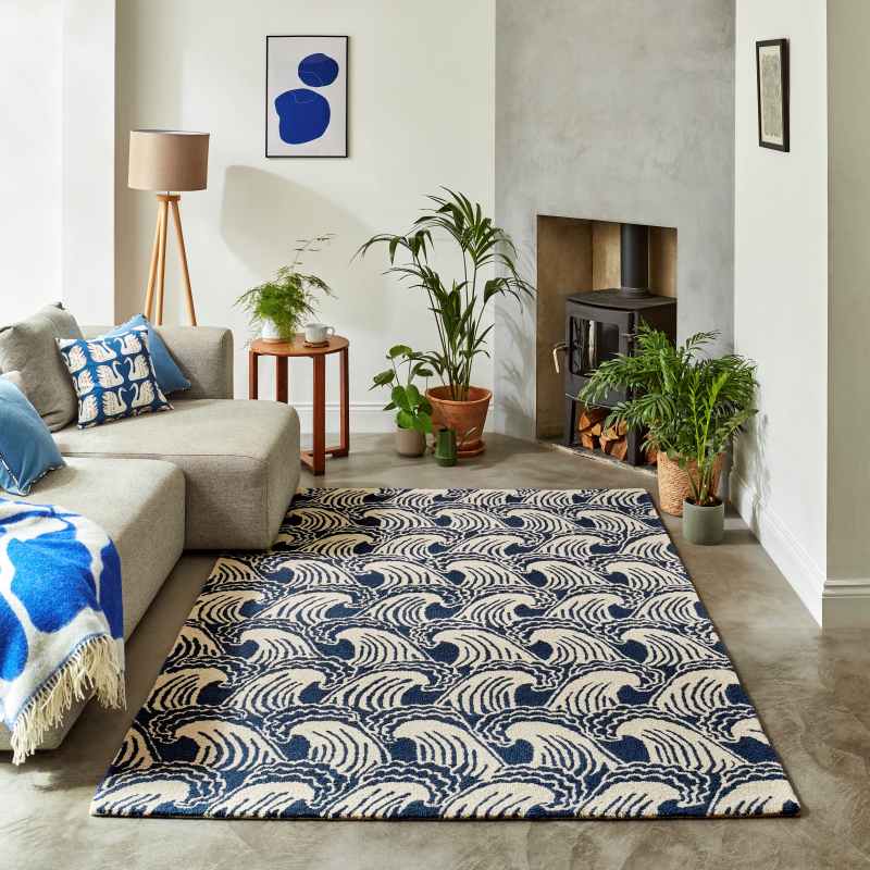 Wave Rider Color Linen Rug Ride The Wave 125608 Wool Rugs by Scion in Denim – The Rug Seller