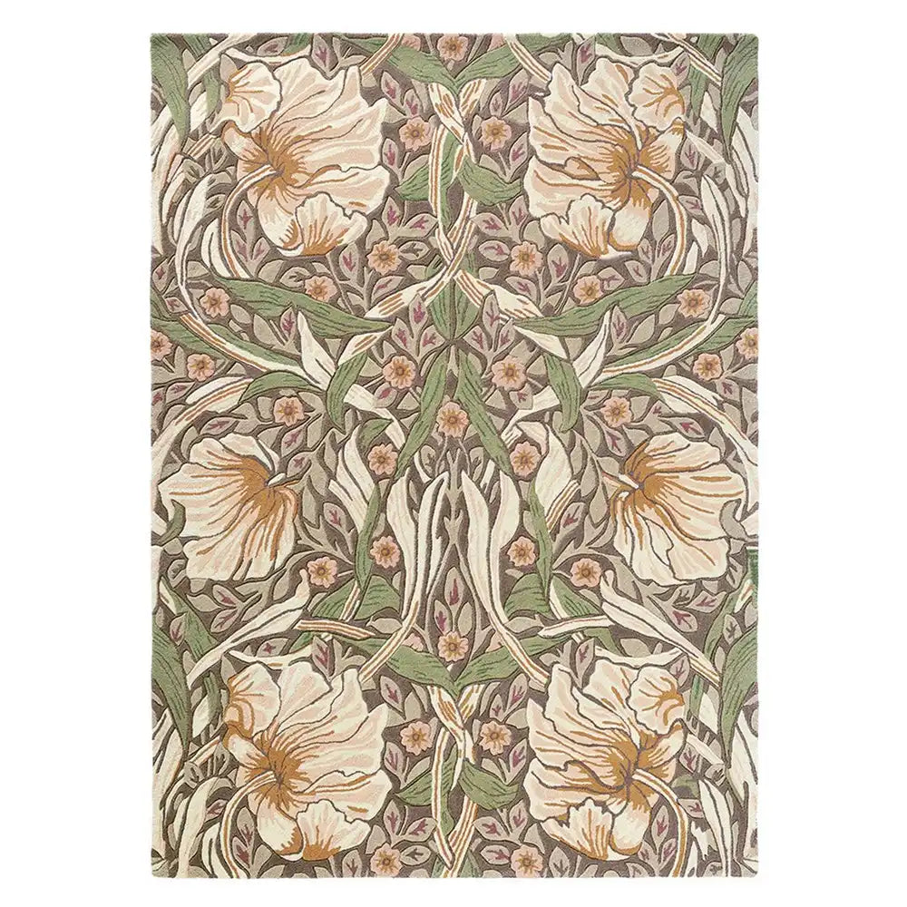 Morris & Co pimpernel aubergine 028805 Brown, Multicoloured Living Room Wool Rug.