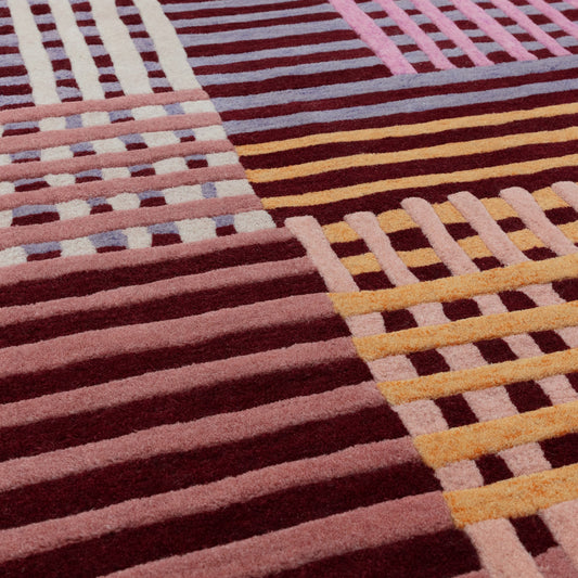 Aspect Modern Geometric Wool Rugs in Red Multi