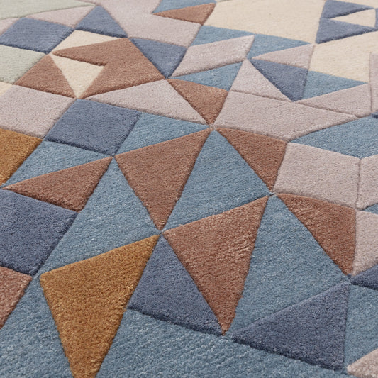 Enigma Modern Carved 3D Wool Rugs in Blue Multi