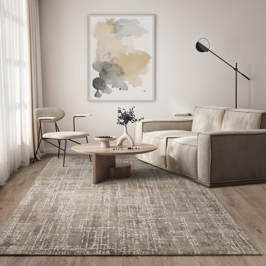Kuza Abstract Modern Distressed Rug in Beige