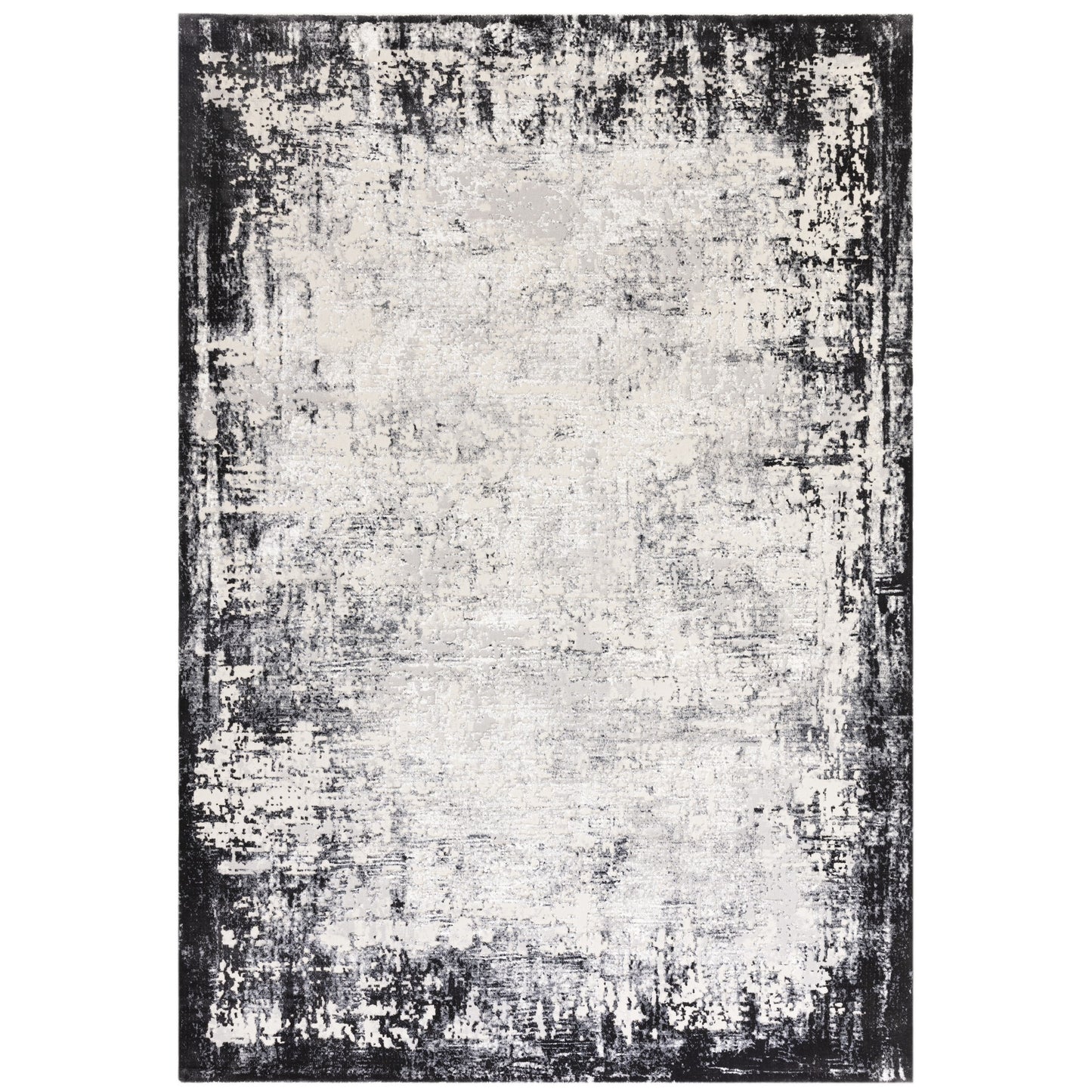Kuza Border Modern Distressed Rug in Grey