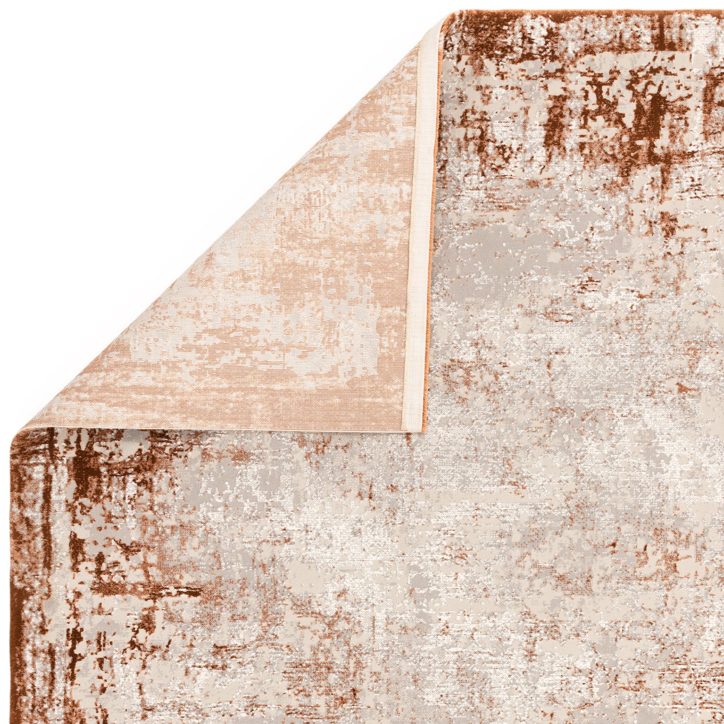 Kuza Border Modern Distressed Rug in Terracotta Orange