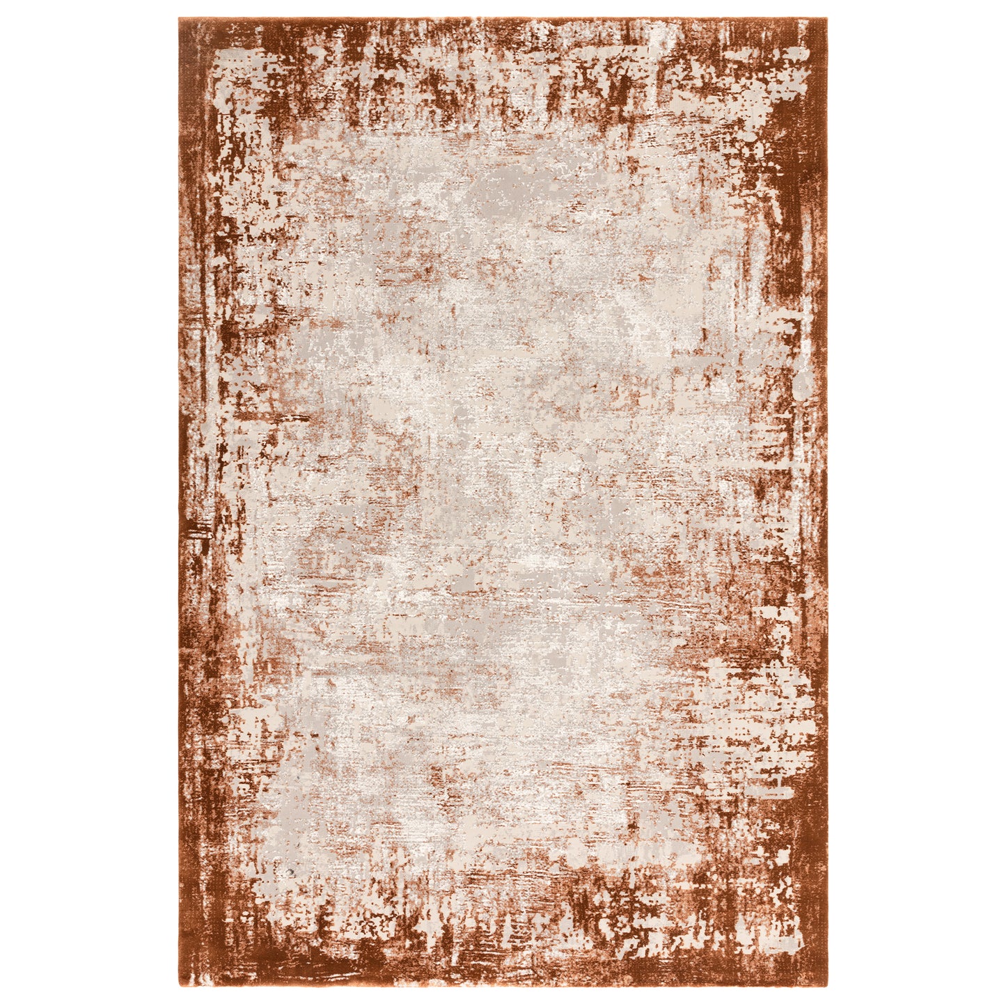 Kuza Border Modern Distressed Rug in Terracotta Orange