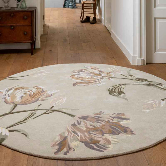 Gosford 081307 Circle Rug by Laura Ashley in Natural Sage Green