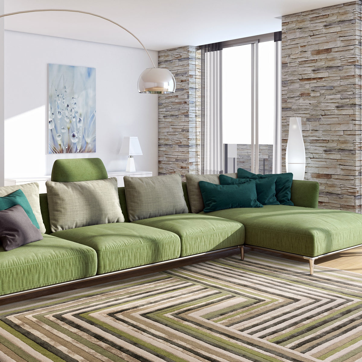 Green Matrix Rug Matrix Network Geometric Wool Rug in Forest Green – The Rug Seller