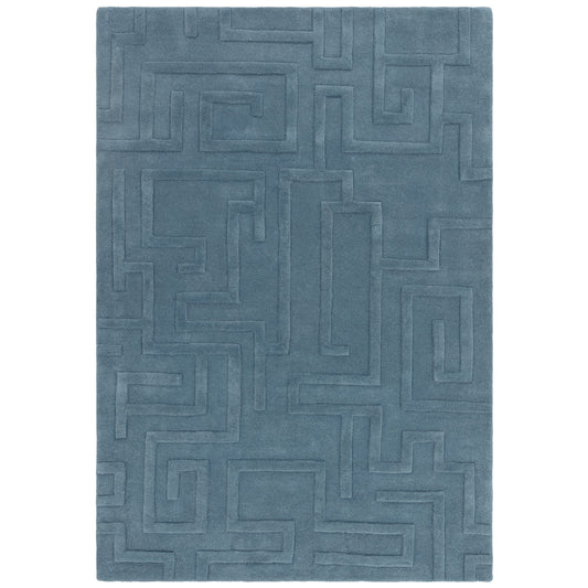 Maze Modern Classic Hand Tufted Wool Rugs in Teal Blue