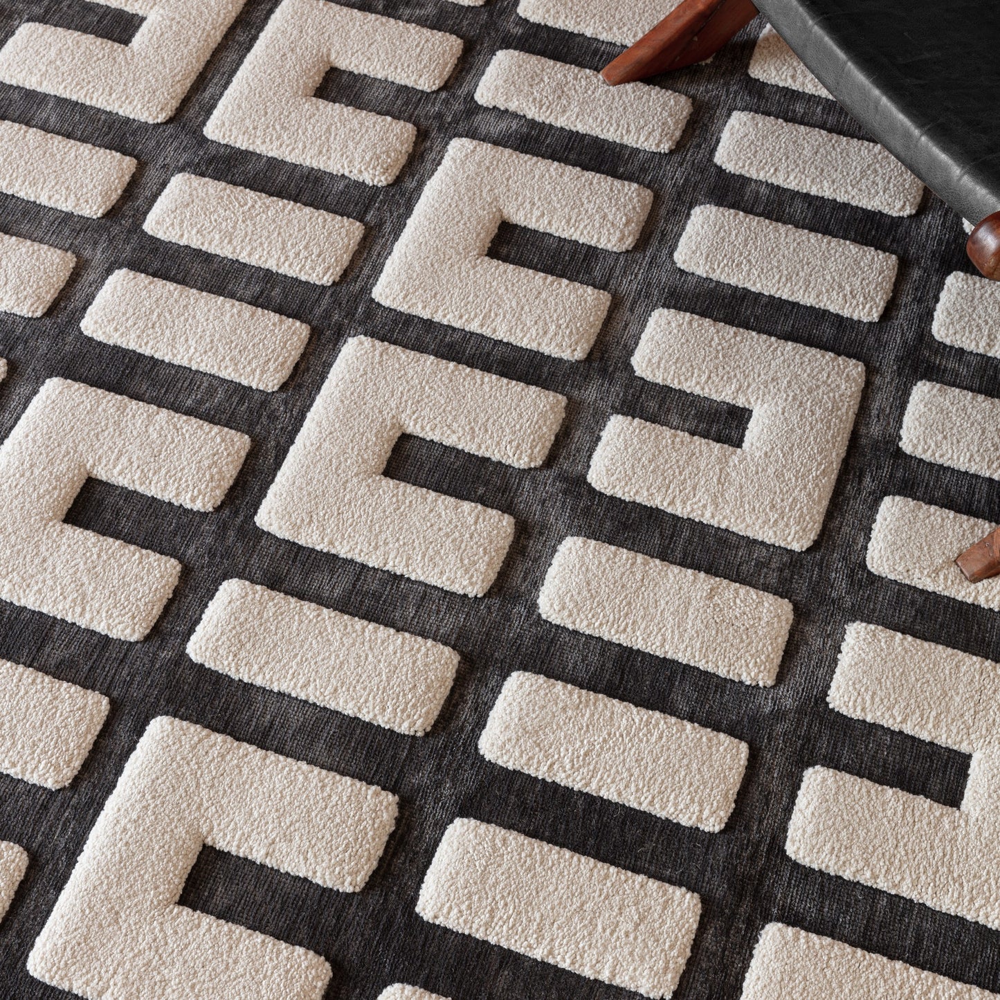 Valley Junction Geometric 3D Rug in Charcoal Grey Ivory