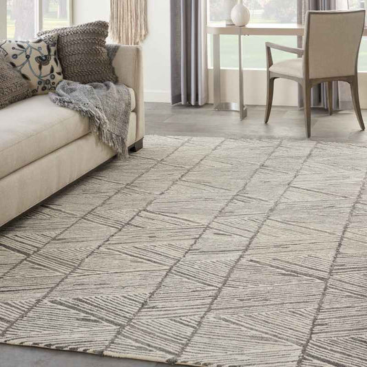 Colorado CLR01 Linear Wool Rugs by Nourison in Grey White
