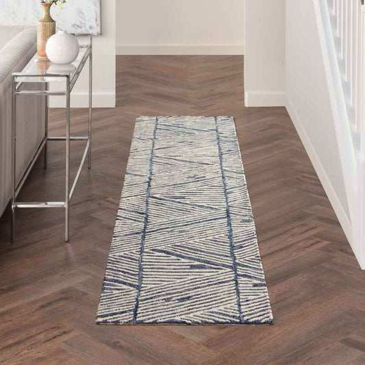 Colorado CLR01 Linear Wool Runner Rug by Nourison in White Blue
