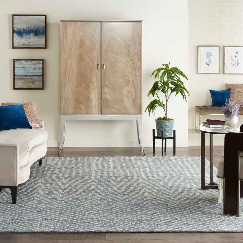 Colorado CLR02 Linear Wool Rugs by Nourison in Indigo Ivory
