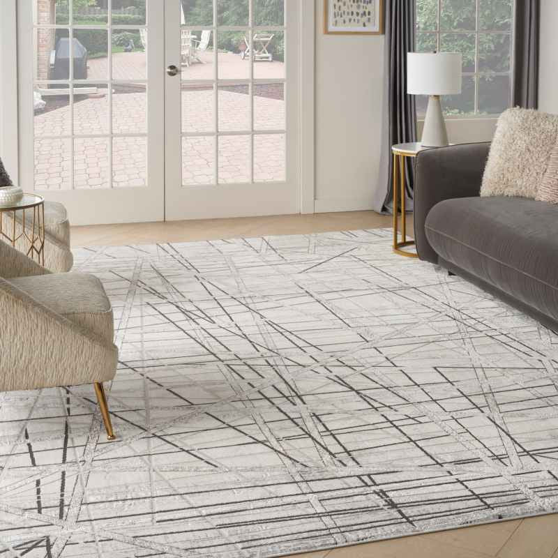 Desire DSR03 Abstract Rugs by Nourison in Grey Silver