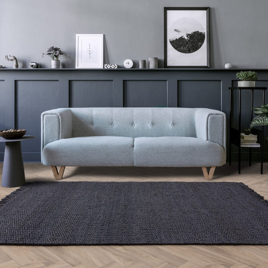 Grove Plain Flatweave Hand Woven Jute Rugs in Denim Blue