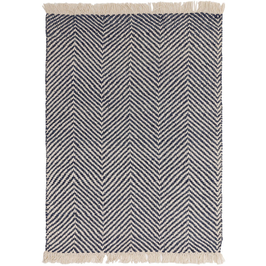 Vigo Flatweave Geometric Boho Jute Wool Rugs in Navy Blue