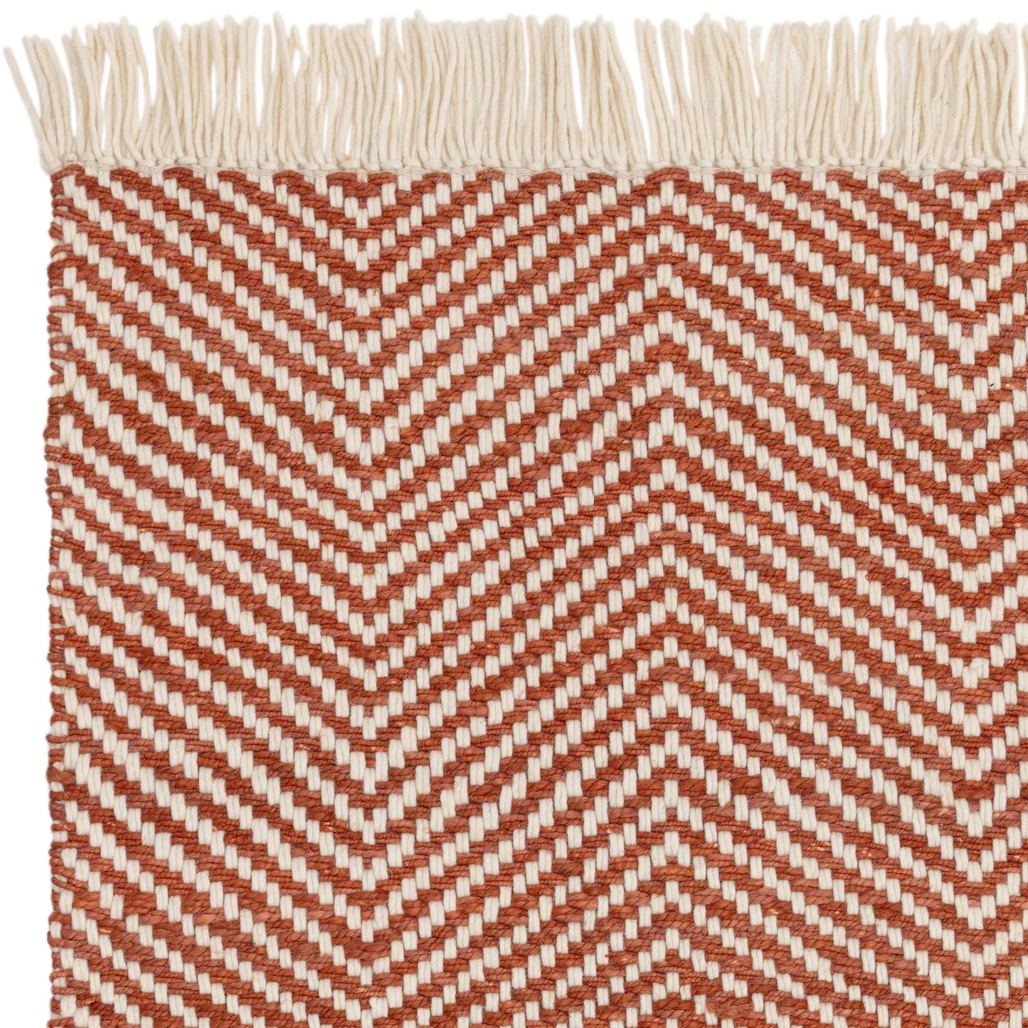 Vigo Flatweave Geometric Boho Jute Wool Rugs in Rust Brown