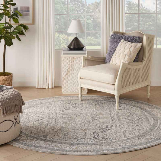 Lynx LNX01 Traditional Circle Rug by Nourison in Ivory Grey Blue