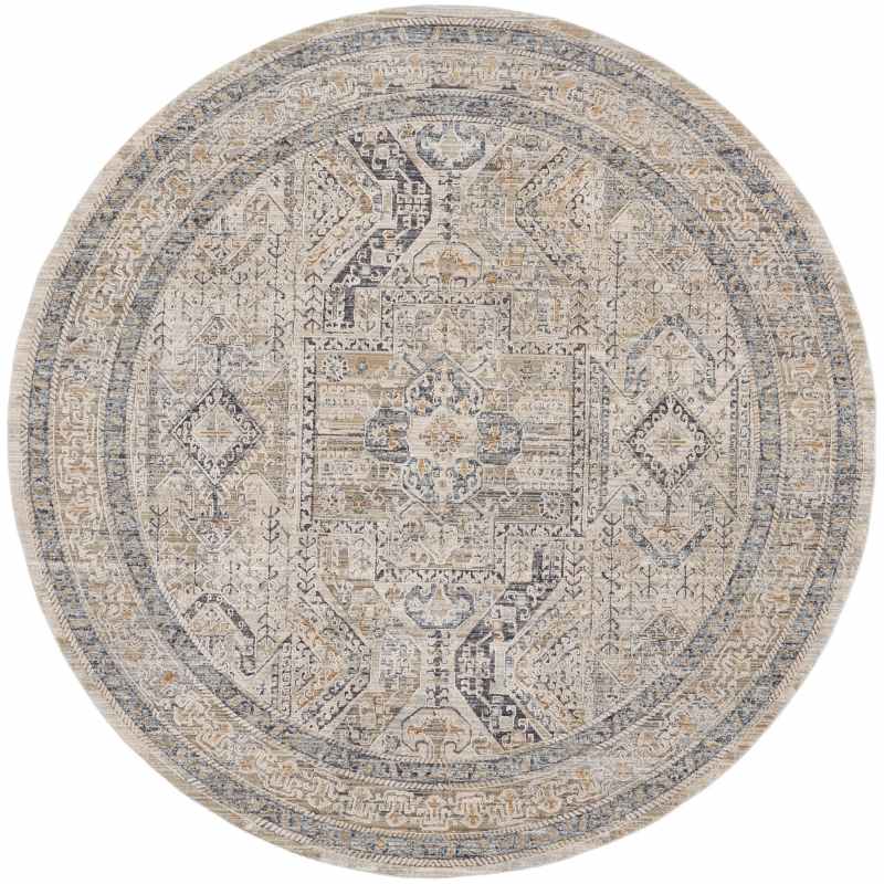 Lynx LNX01 Traditional Circle Rug by Nourison in Ivory Grey Blue