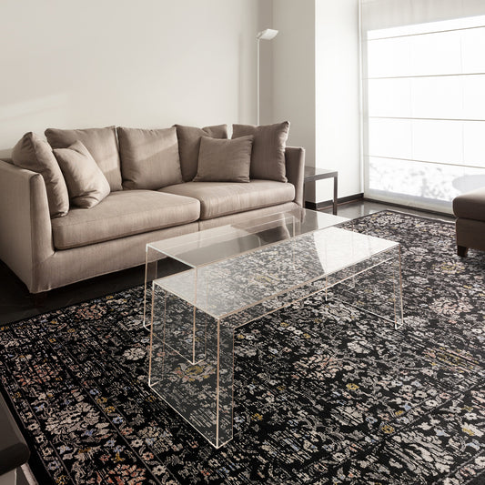 Sovereign Vintage Floral Persian Traditional Rugs in Black