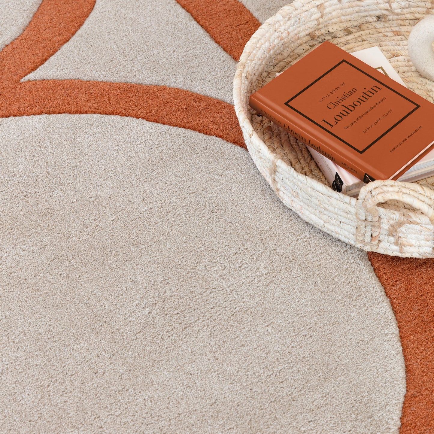 Metro Geometric Carved Wool Rugs in Rust Orange