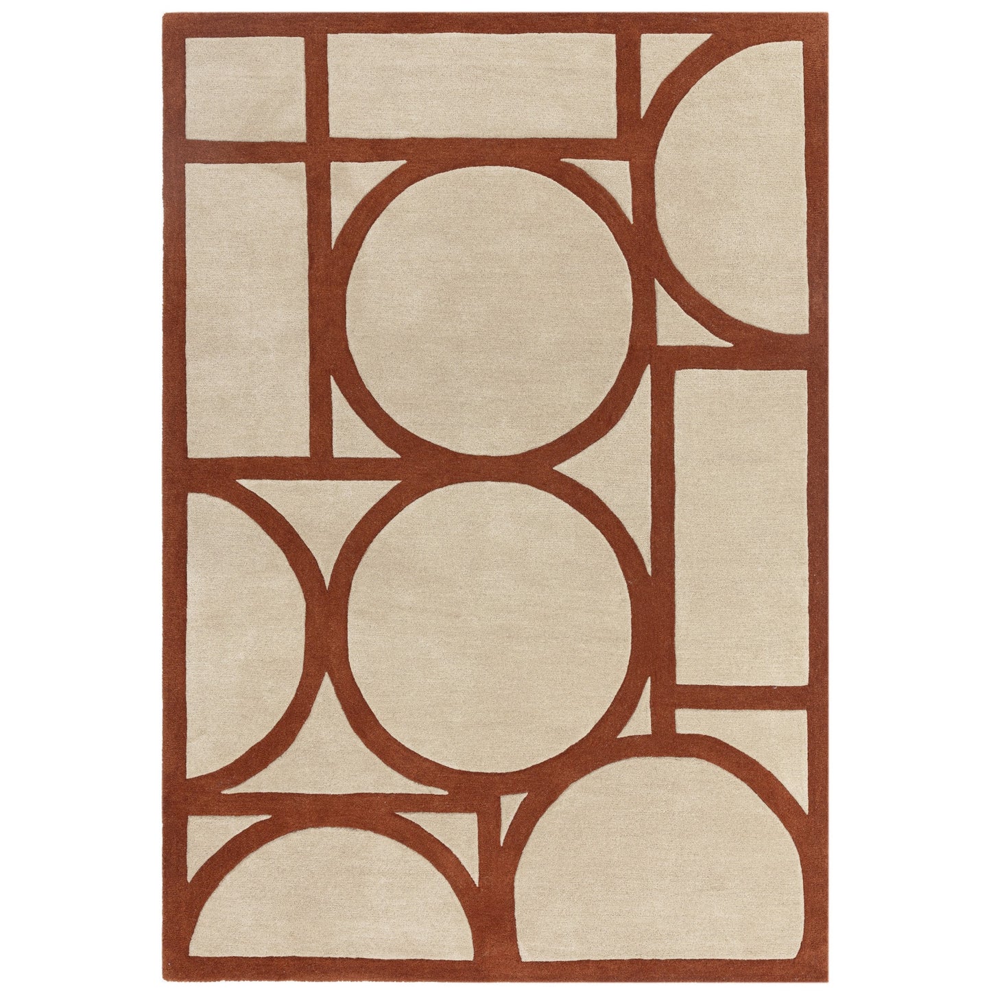 Metro Geometric Carved Wool Rugs in Rust Orange