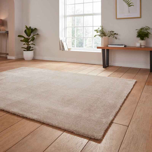 Cove Plain Plush Soft Shaggy Washable Rug in Beige