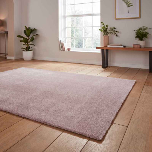 Cove Plain Plush Soft Shaggy Washable Rug in Rose Pink