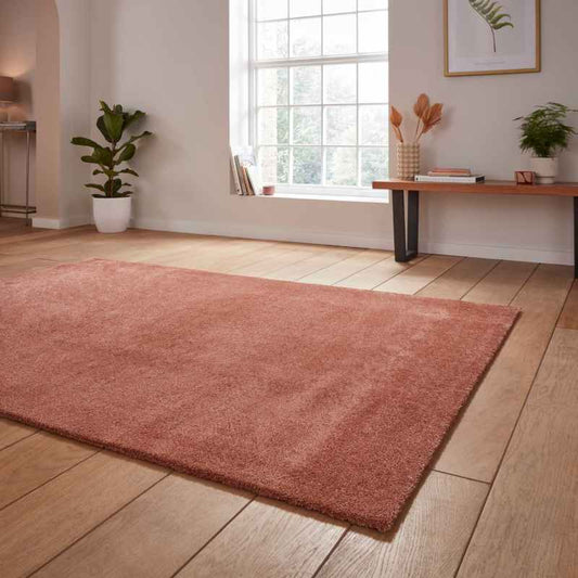 Cove Plain Plush Soft Shaggy Washable Rug in Terracotta Orange