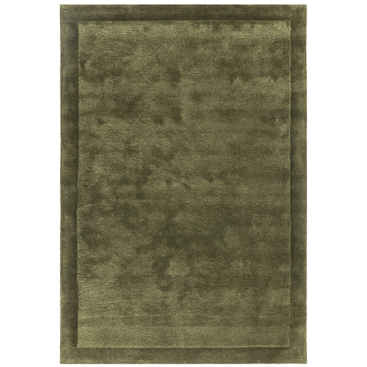 Rise Modern Plain Hand Carved Wool Rugs in Olive Green