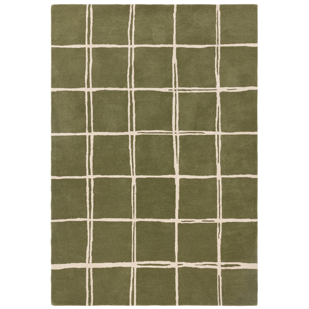 Albany Grid Modern Geometric Wool Rugs in Olive Green – The Rug Seller