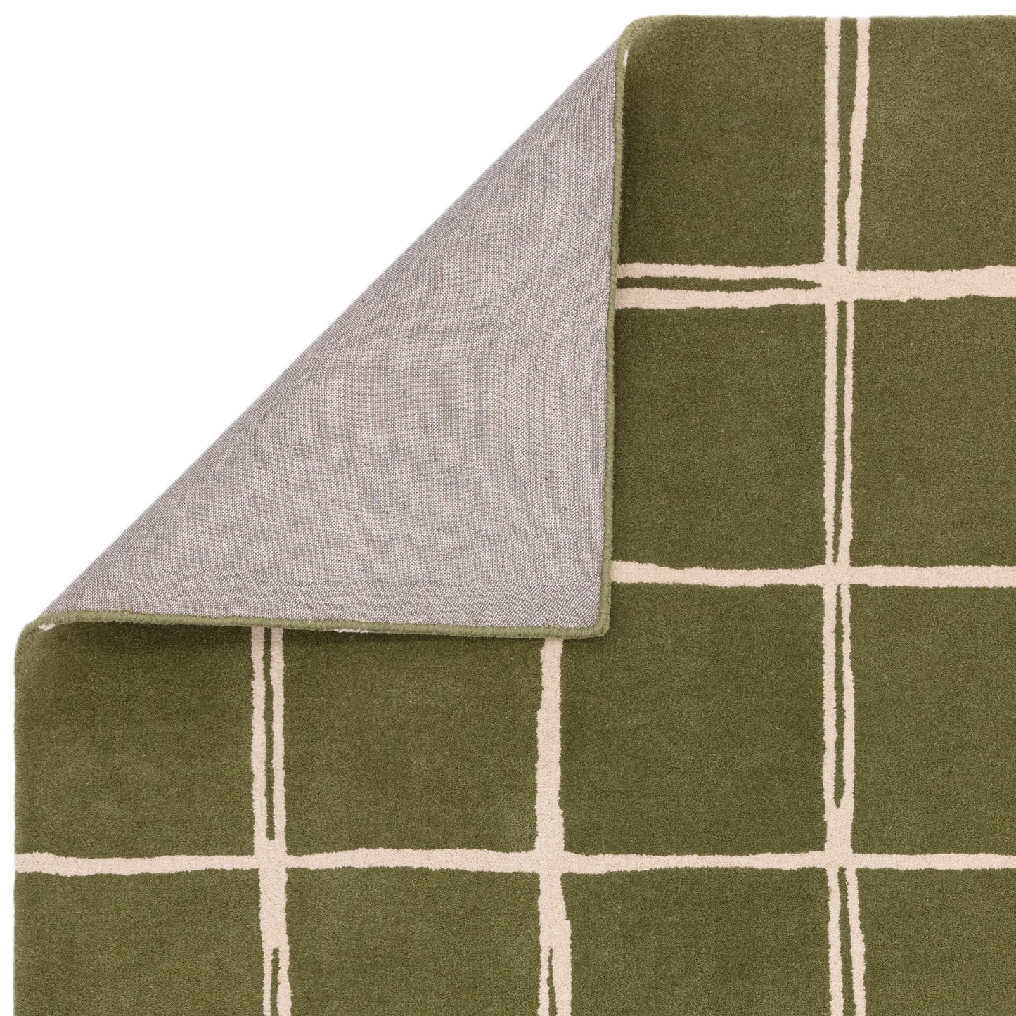 Albany Grid Modern Geometric Wool Rugs in Olive Green