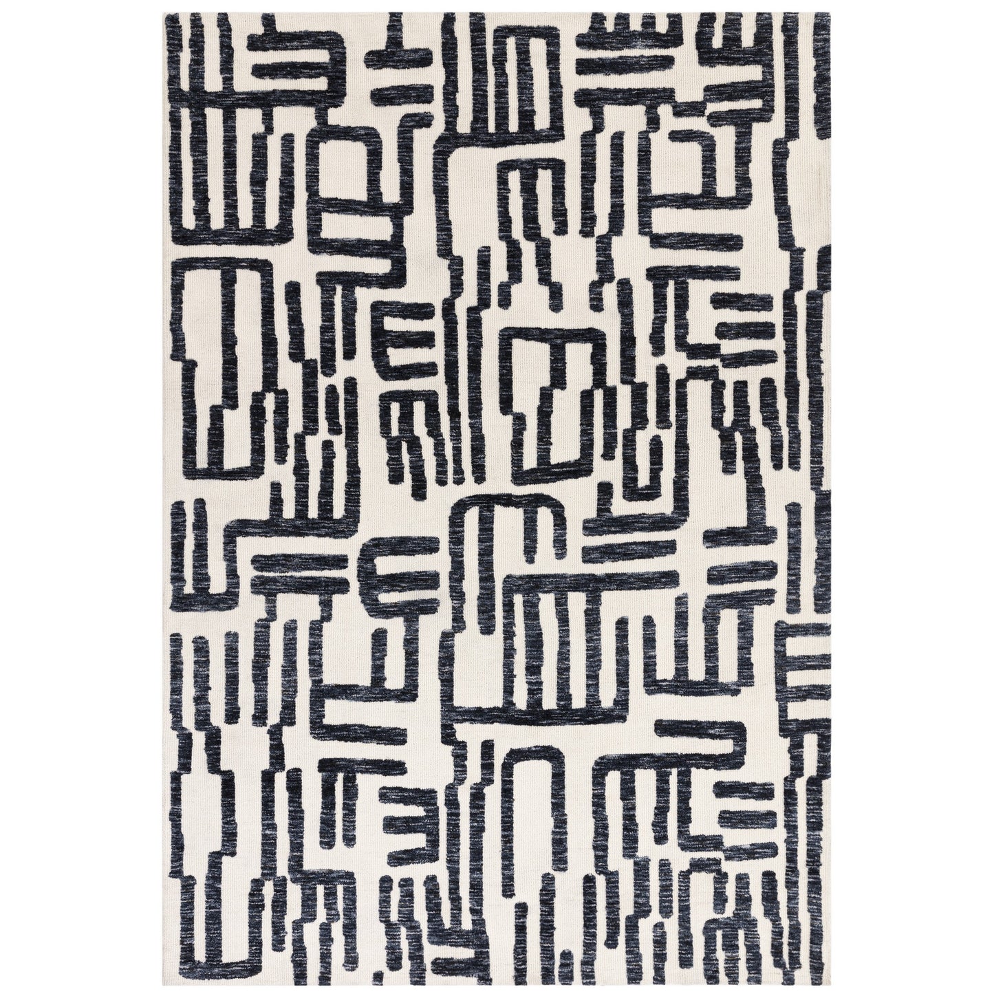 Mason Script Modern Abstract Rugs in Blue & Cream