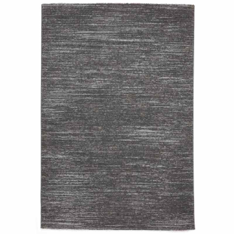 Flores 1930 Plain Textured Washable Rug in Charcoal Grey