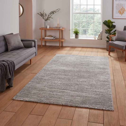 Flores 1930 Plain Textured Washable Rug in Grey