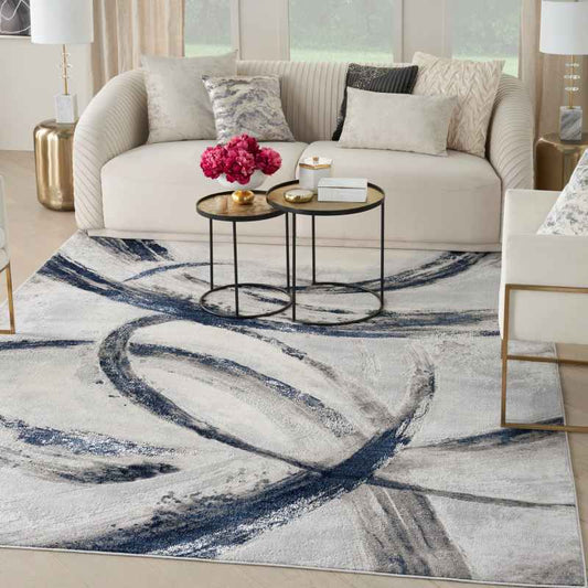 Brushstrokes BSK02 Abstract Rug by Nourison in Grey Navy