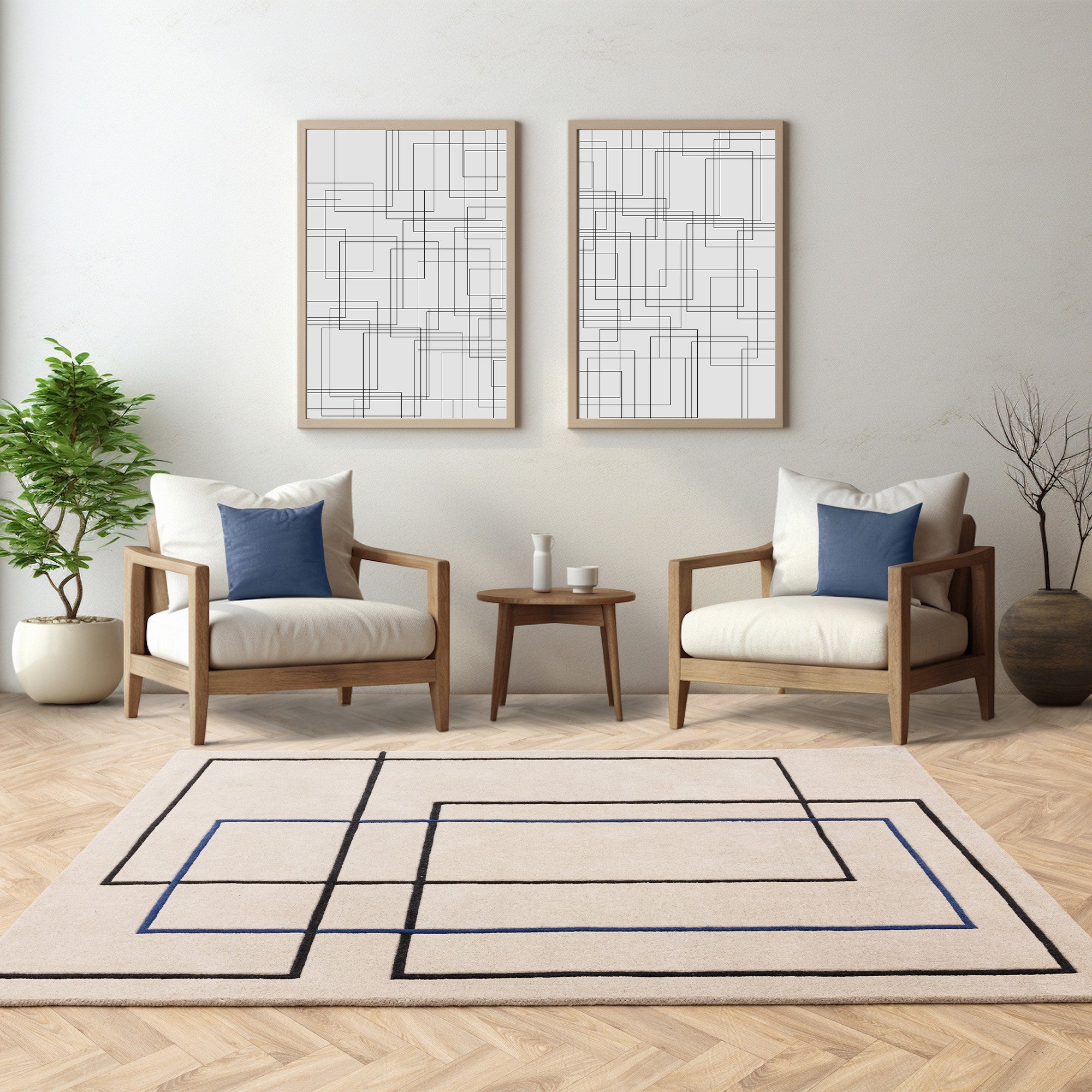 Rectangle Rug Outline Reef Outline RF19 Modern Geometric Rug in Blue – The Rug Seller