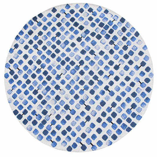 Louis De Poortere Designer Cobblestone Round Rugs in 9348 Amparo Blues