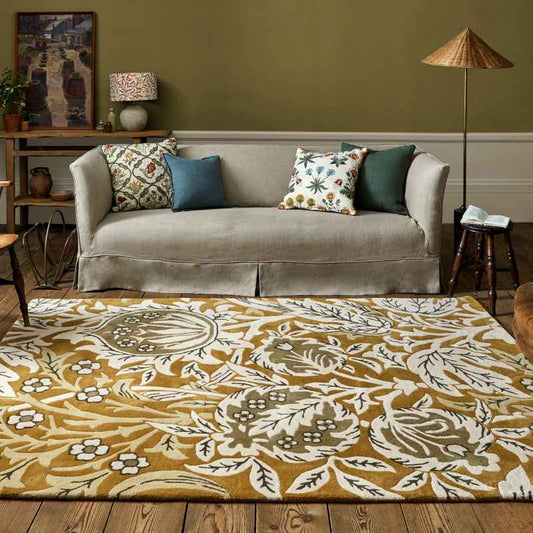 Elmcote Floral Wool Rugs 127806 by Morris & Co in Gold