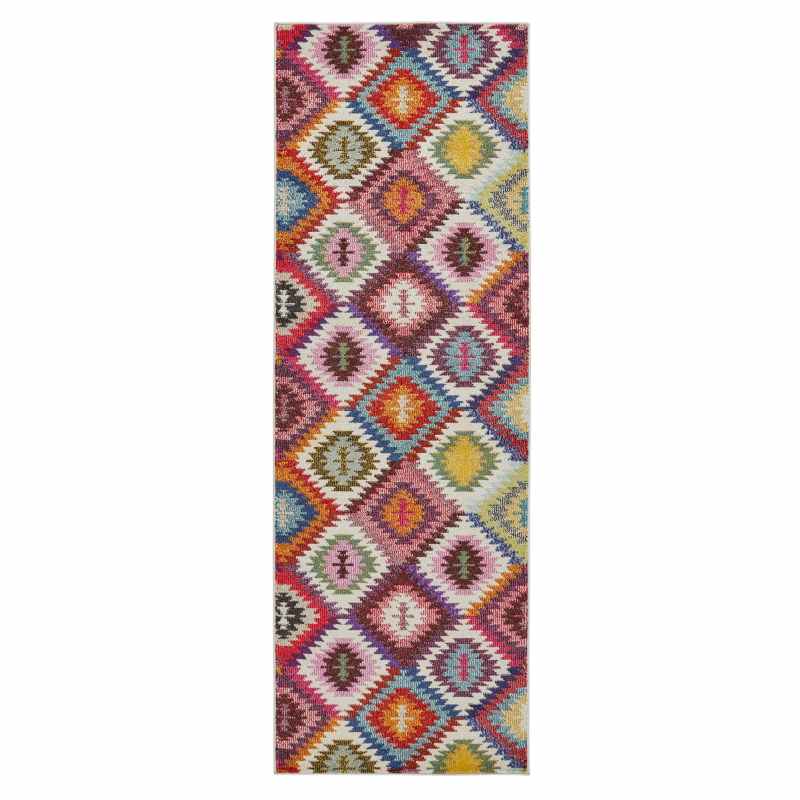 Carnaval CAR106 Geometric Runner Rug by Concept Looms in Multicolour
