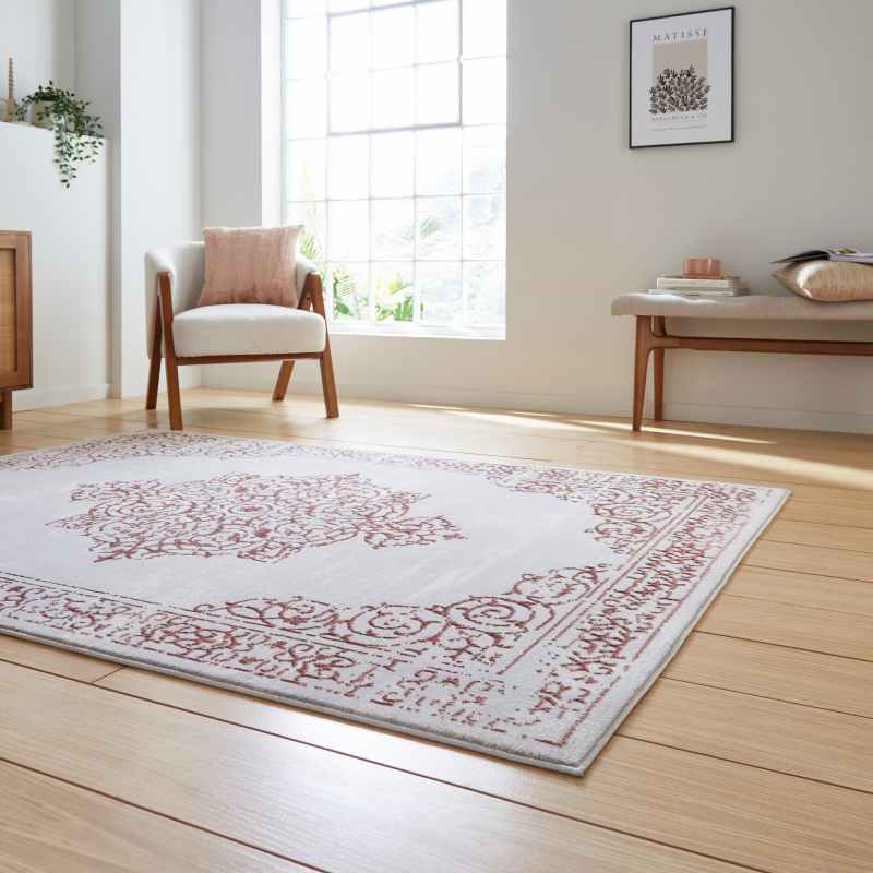 Artemis B9076A Traditional Textured Rugs in Rose Silver Grey