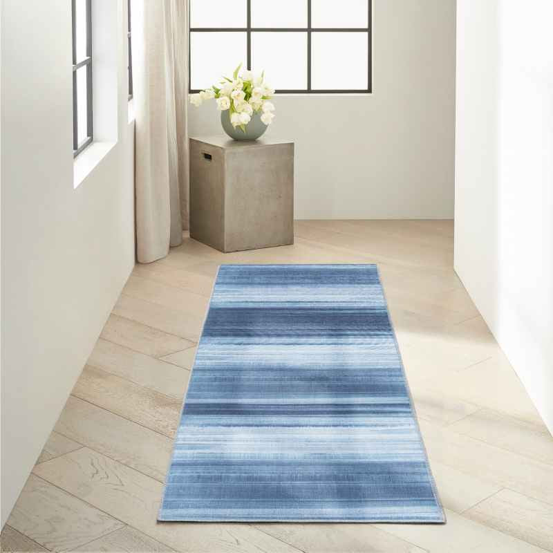 Calvin Klein LDR01 CK031 Launder Washable Runner Rugs in Aqua Blue