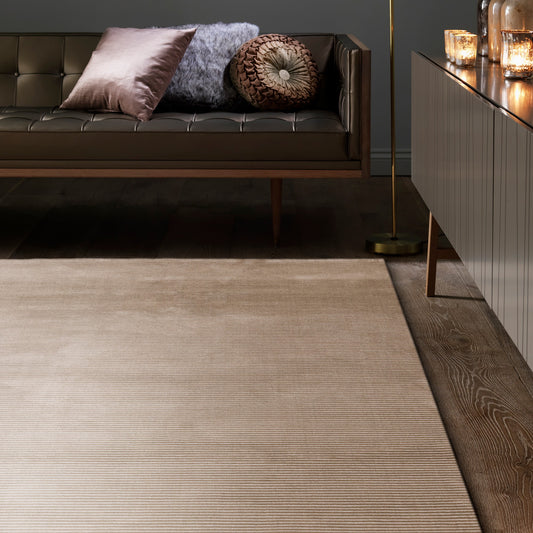 Kuza Plain Stripe Modern Rugs in Beige