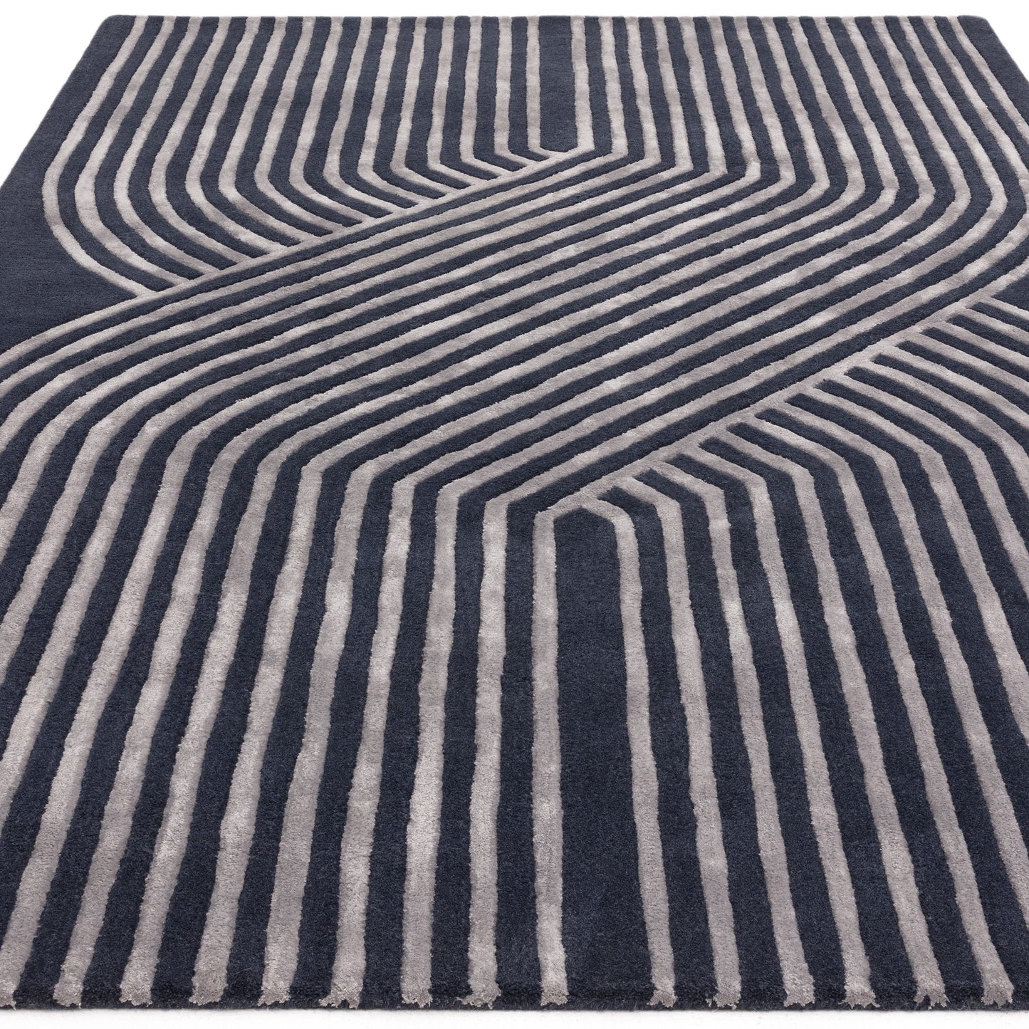 Matrix Solstice MAX97 Wool Carved Rugs in Navy Blue