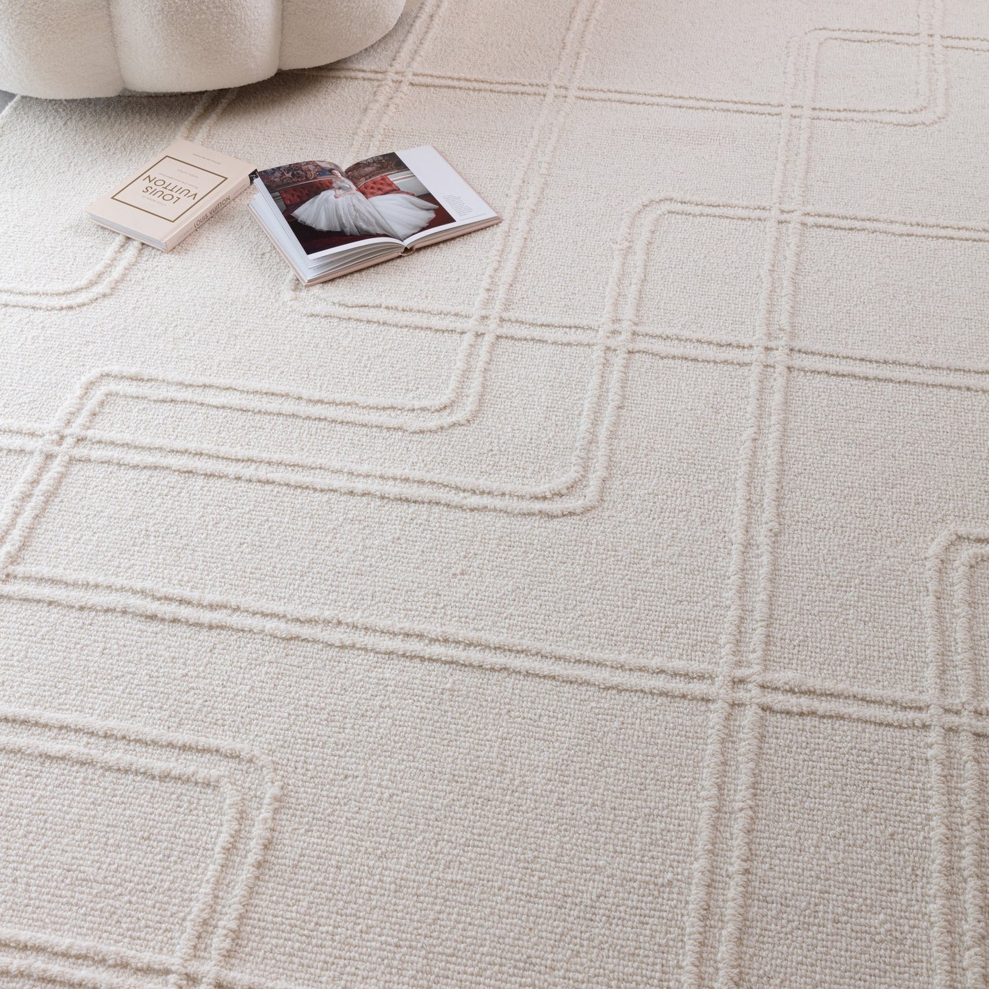 Ada Modern Boho Geometric Wool Rugs in Ivory White