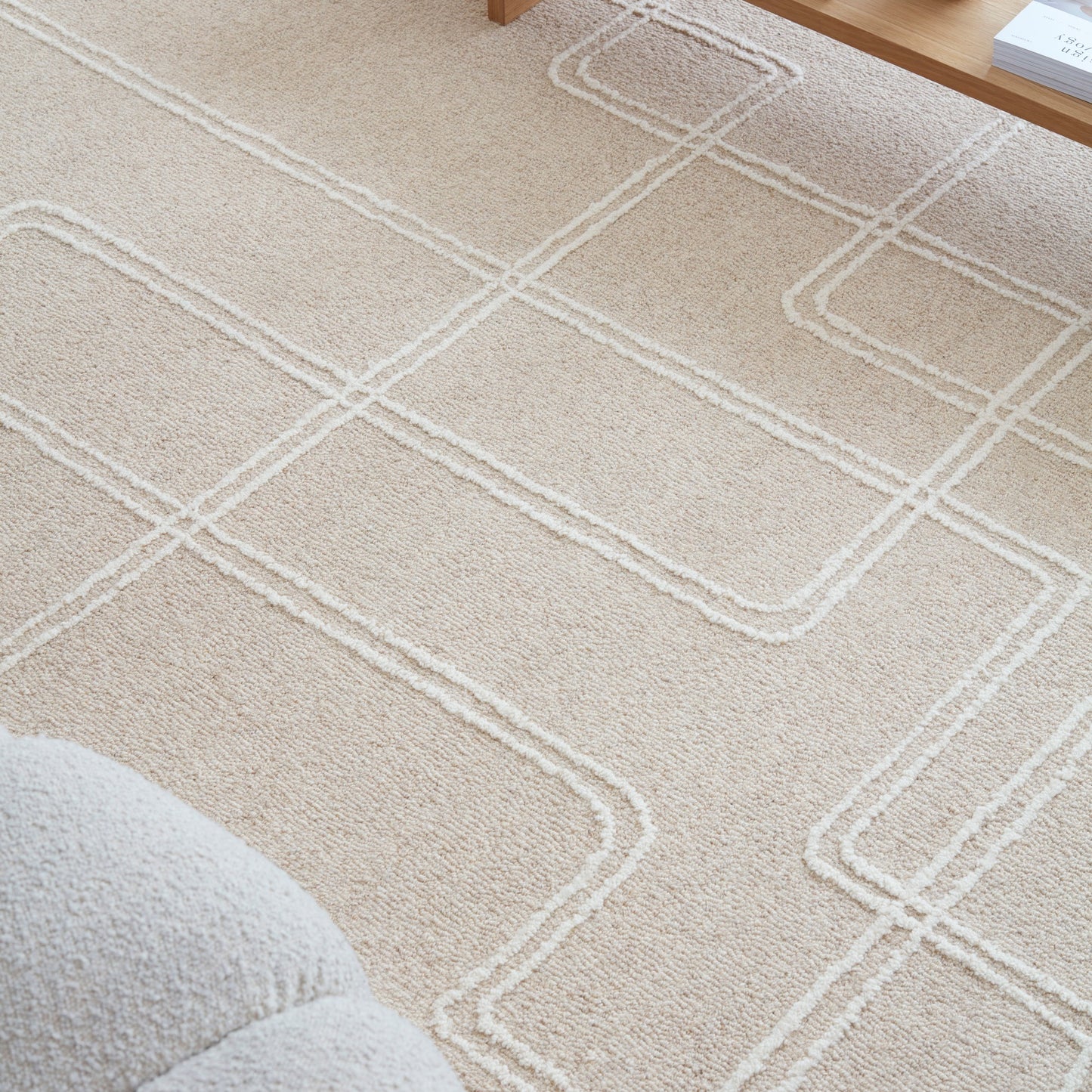 Ada Modern Boho Geometric Wool Rugs in Ivory White
