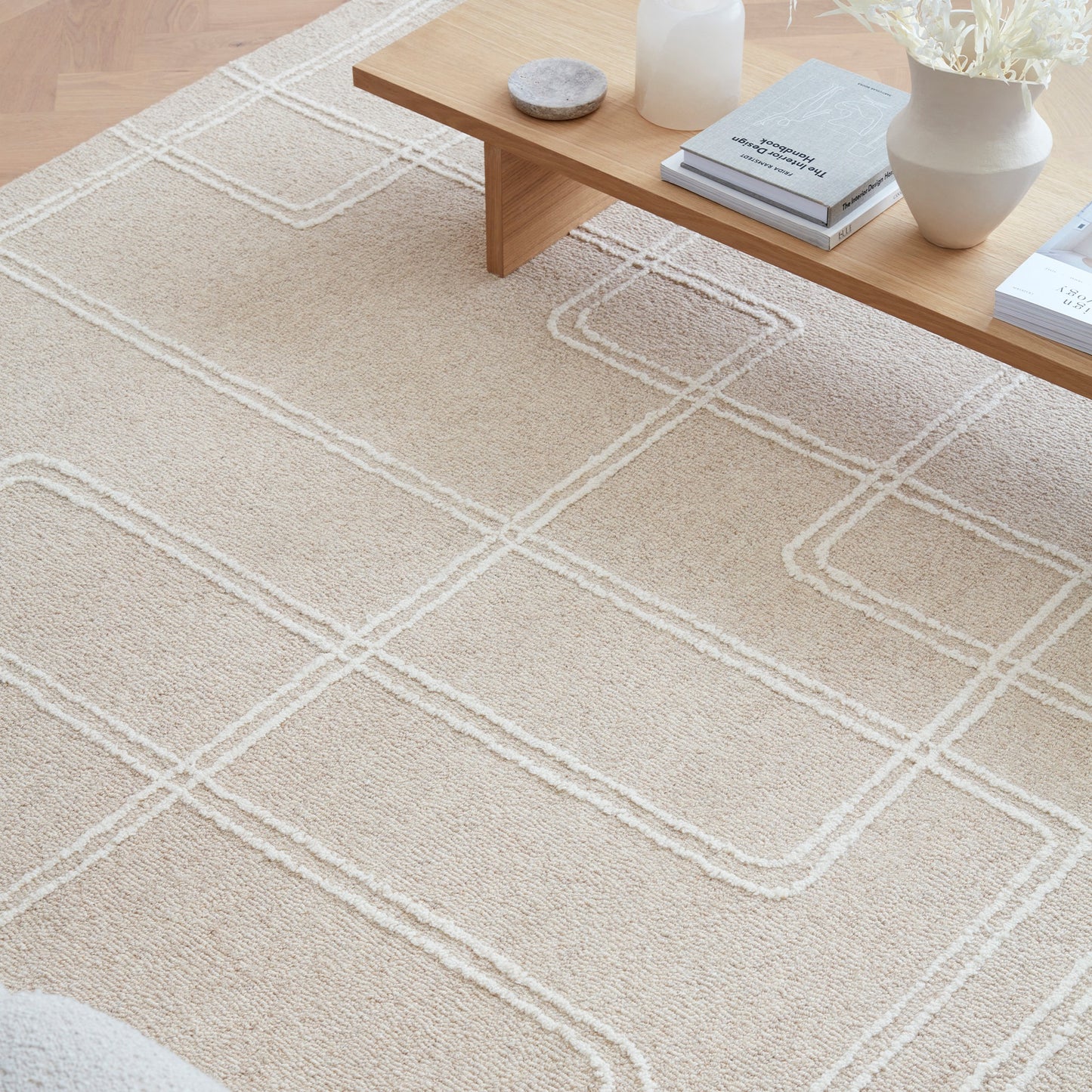 Ada Modern Boho Geometric Wool Rugs in Ivory White