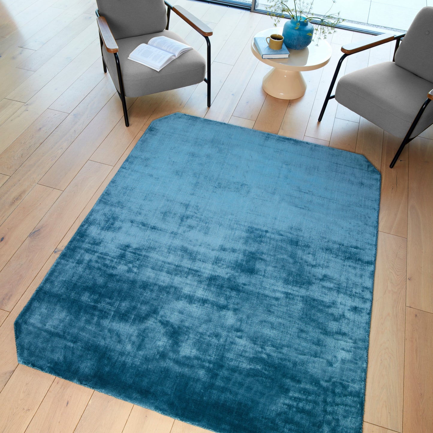 Gleam Modern Plain High Shine Rugs in Teal Blue