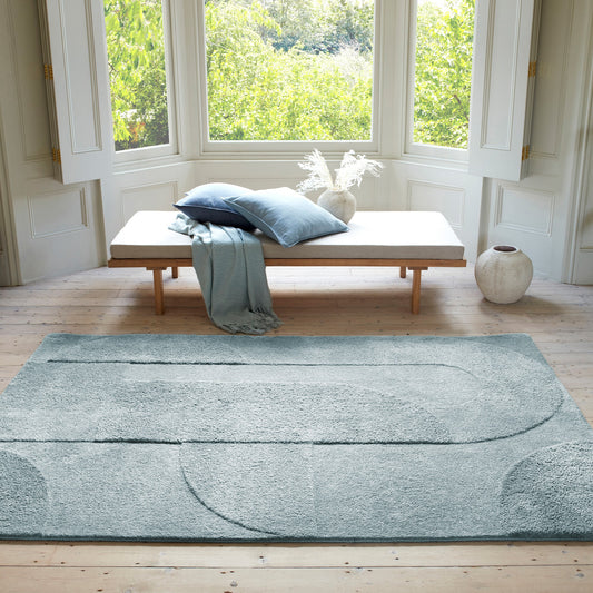 Tova Modern Plain Carved Geometric Rugs in Blue
