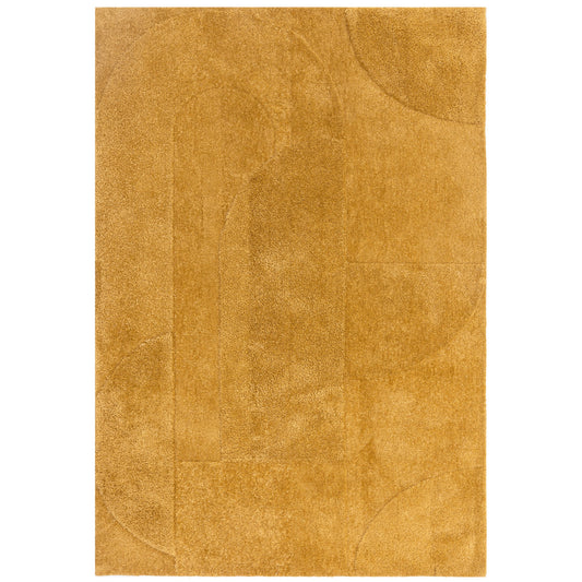 Tova Modern Plain Carved Geometric Rugs in Ochre Yellow