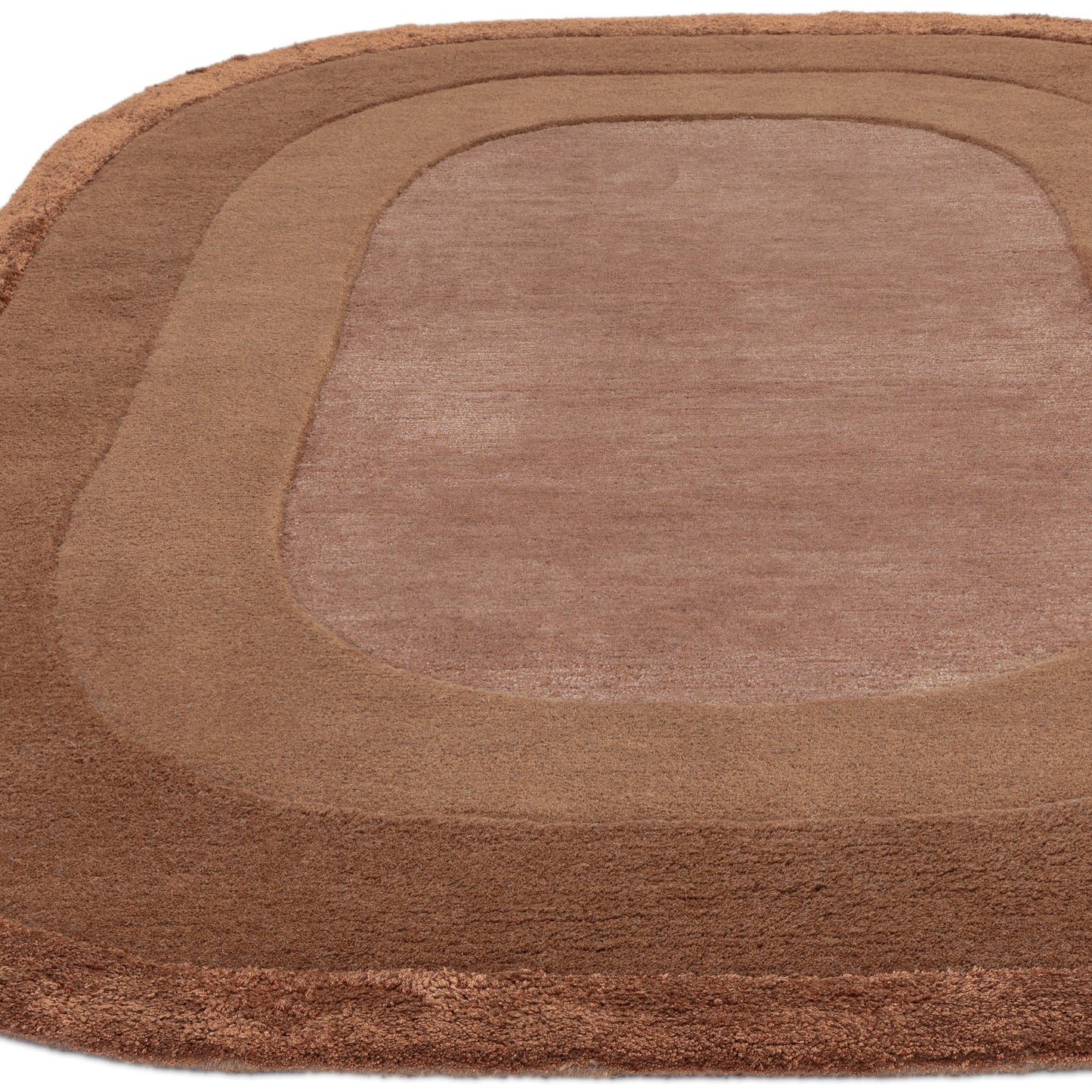 Halo Curved Modern Wool Carved Rugs in Clay Brown