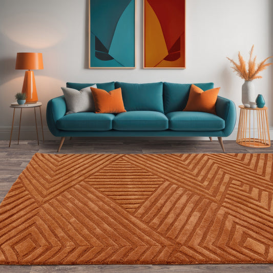 Hague Diamond Textured Wool Rugs in Desert Brown